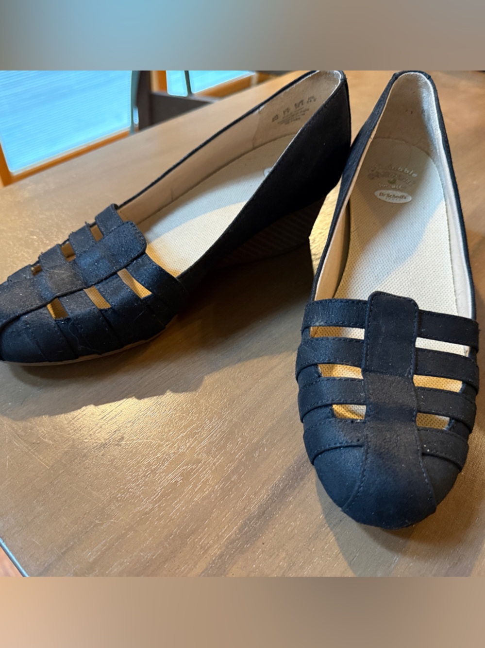 Dr. Scholl's Black Woven Strappy Wedge Flats